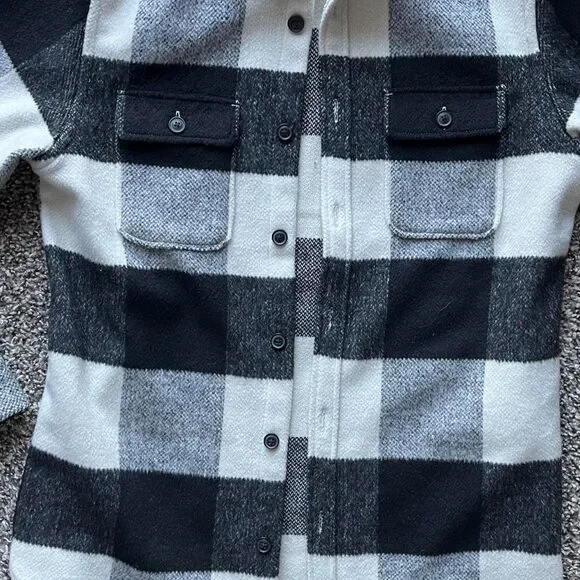 Allsaints Black White Checkered Flannel Overcoat Mens Medium Grunge Business - Picture 3 of 7